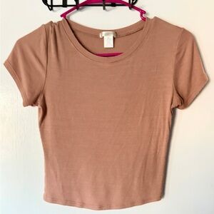 Bozzolo Short Sleeve Ribbed Top in Tan